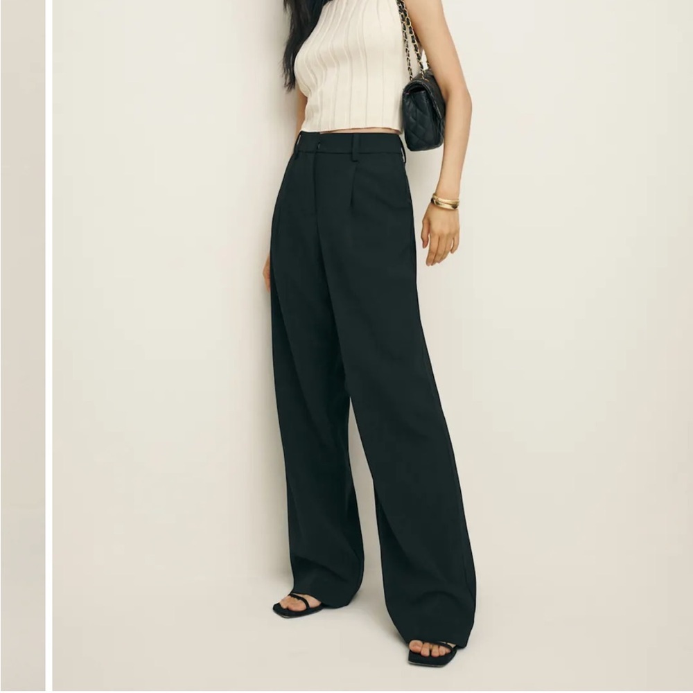 Reformation Alex Pant Black Twill Mid Rise Pleated Relaxed Leg Sz 12 NEW
